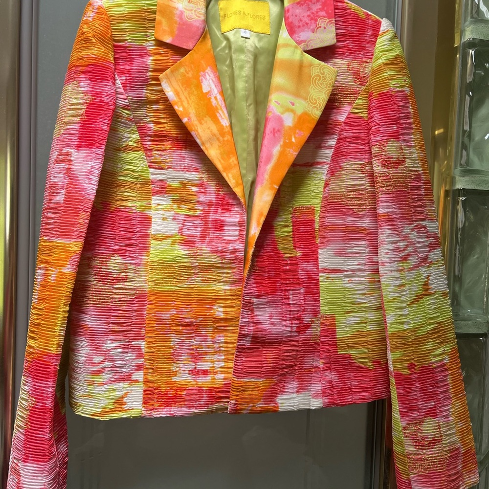 Colorblock Textured Blazer in Pink, Orange & Yellow - Women